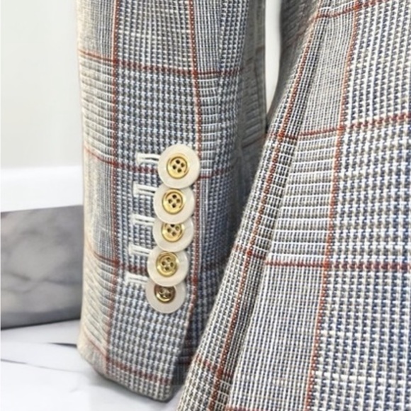 $698 Veronica Beard Schoolboy Dickey Jacket Blazer Plaid pearlized buttons sz 8 - Picture 6 of 15